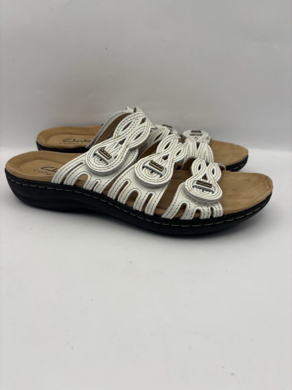 Clarks Laurieann Ruby Scalloped White Sandals Women Size 6